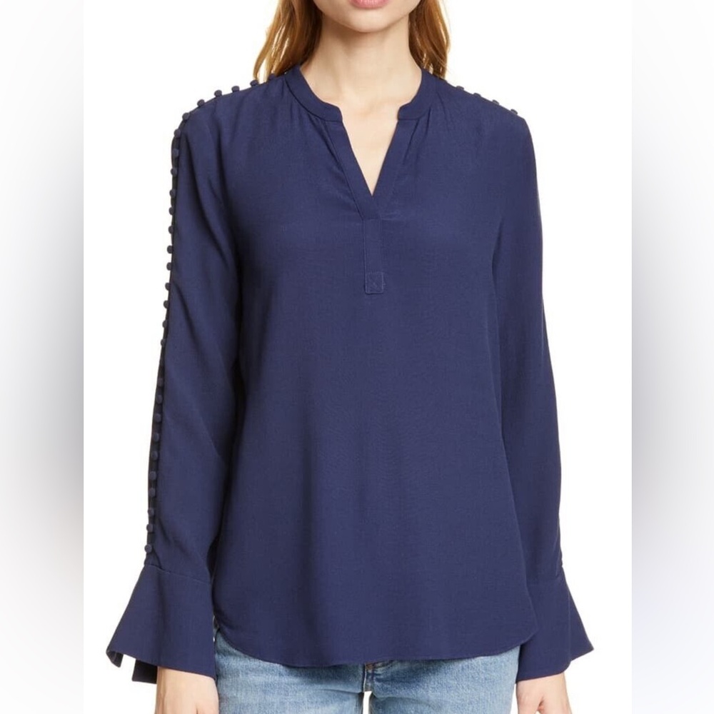Joie Navy Blue Women's Top Button Sleeve detail ladies L NWT
